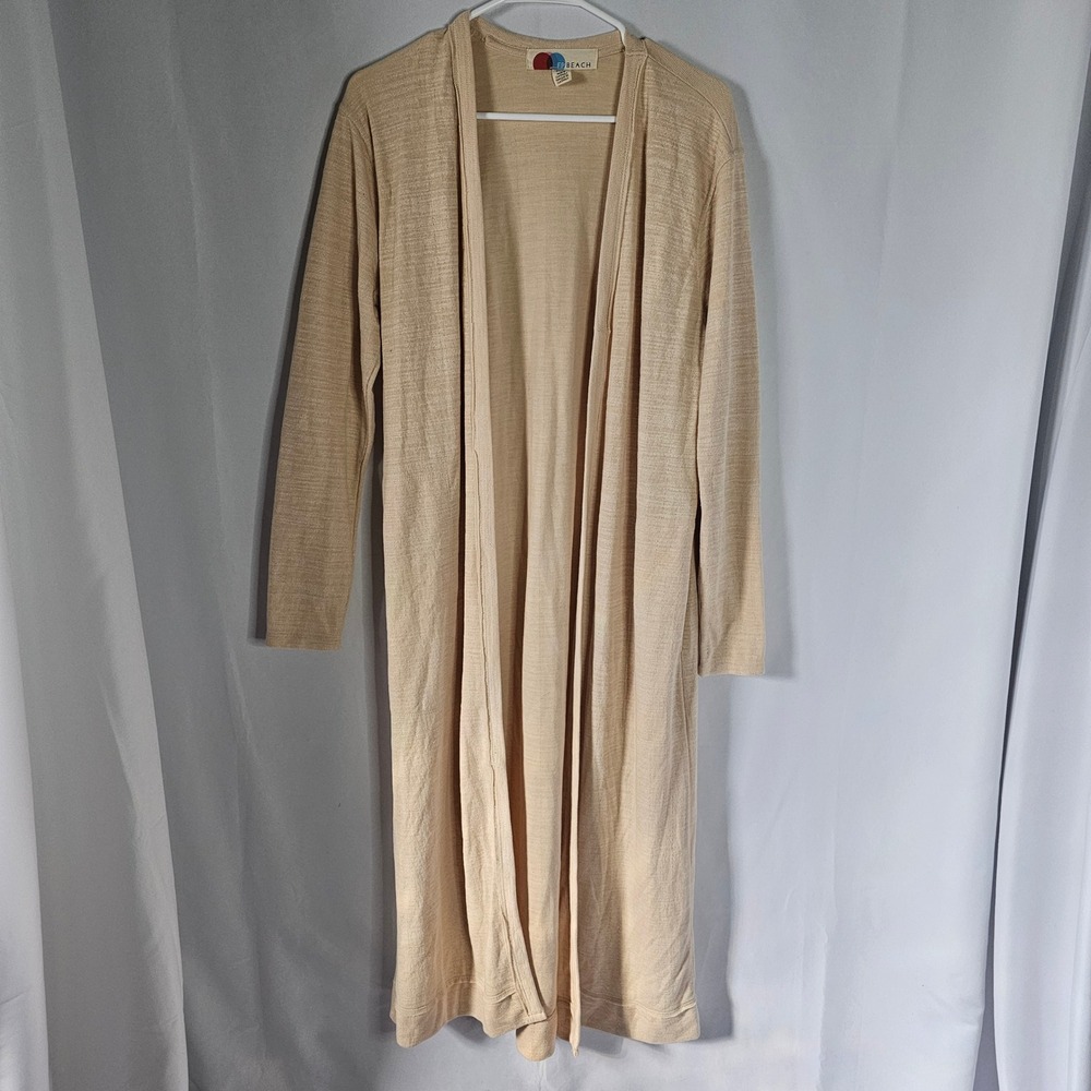 Free‎ People Beach Duster Cardigan M Tan Knit Long Sleeve Bohemian Chic Cover Up